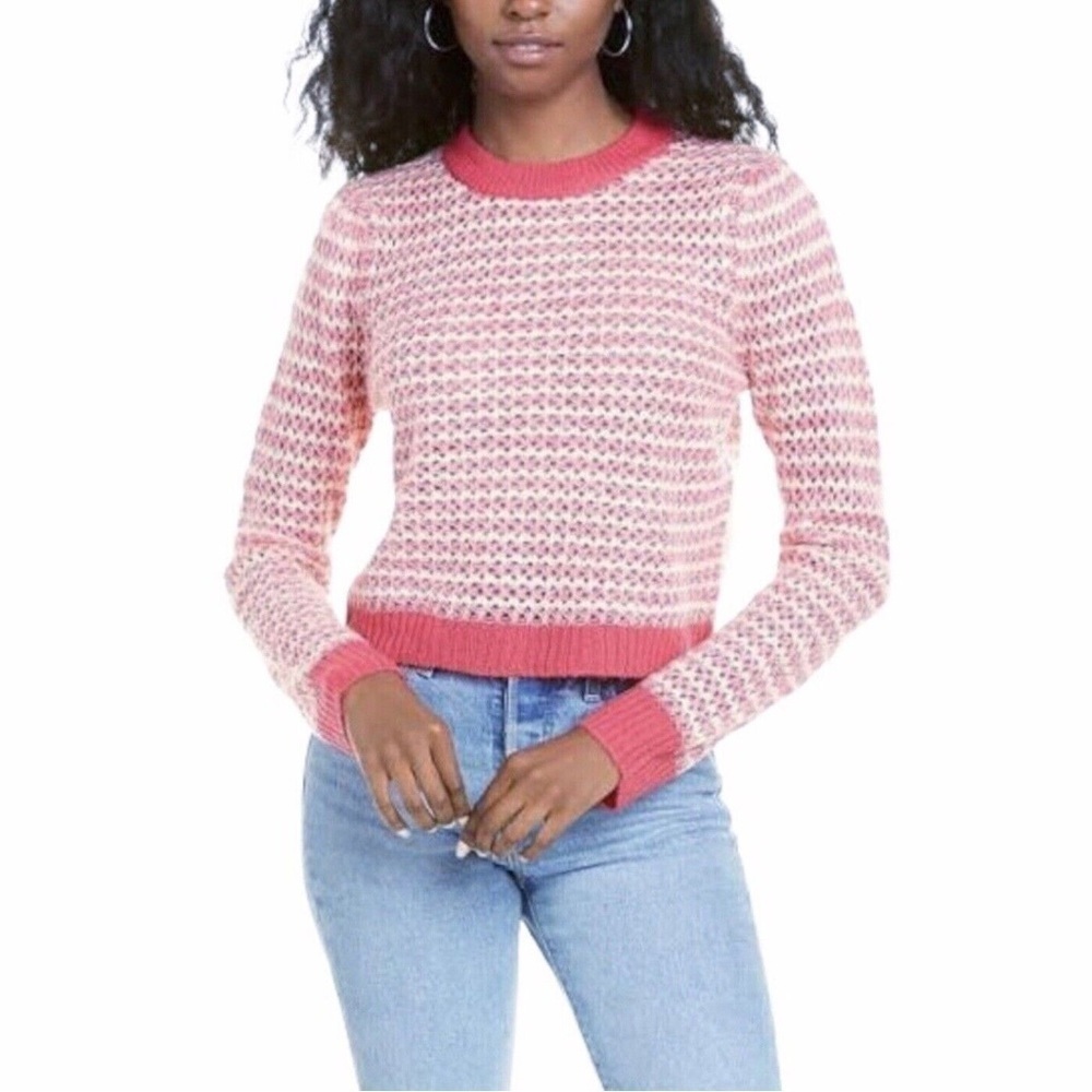 NWOT Wayf pink knit sweater acrylic slim fit small long sleeve white Nordstrom S
